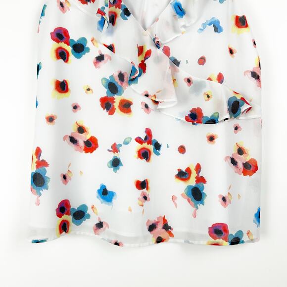 Halogen Ruffle Blouse Top White Floral Sleeveless Nordstrom Womens Size Small - Picture 5 of 11